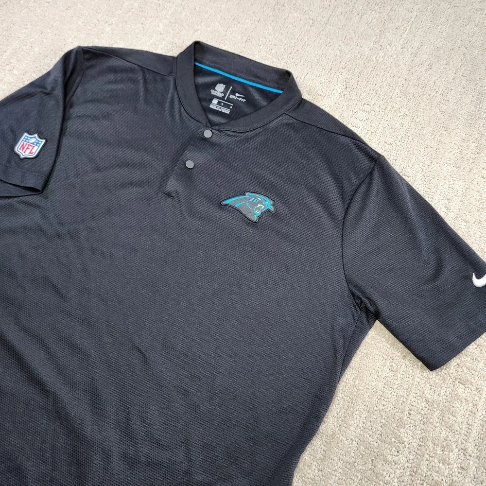 Carolina Panthers Shirt Men Large Blade Collar Nike Polo Dri Fit On Field Black